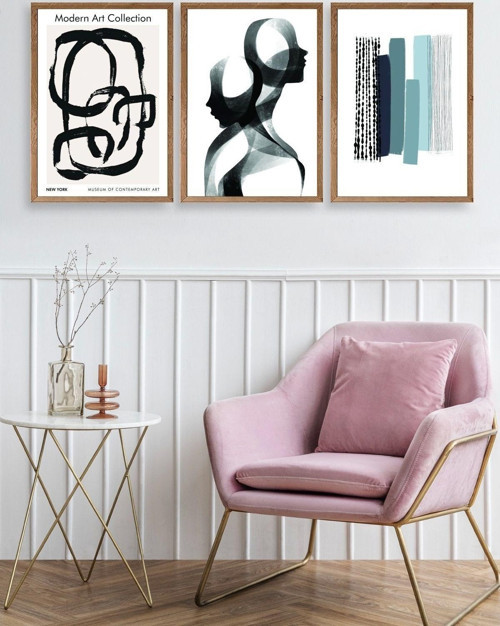 Büro Ev Ofis Dekoru için 30x40CM 3PARÇA Ahşap Çerçeveli Modern Tema Tablo No45