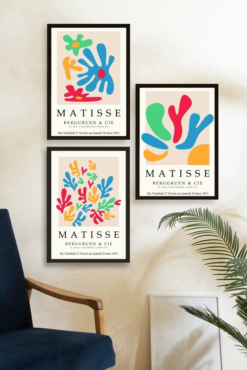 Büro Ev Ofis Dekoru için 23x30CM 3PARÇA Ahşap Çerçeveli HMatisse Tablo No23