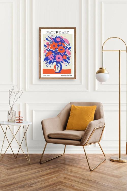Büro Ev Ofis Dekoru için 30x42CM Tekli Ahşap Çerçeveli Çiçek Tema Tablo No455