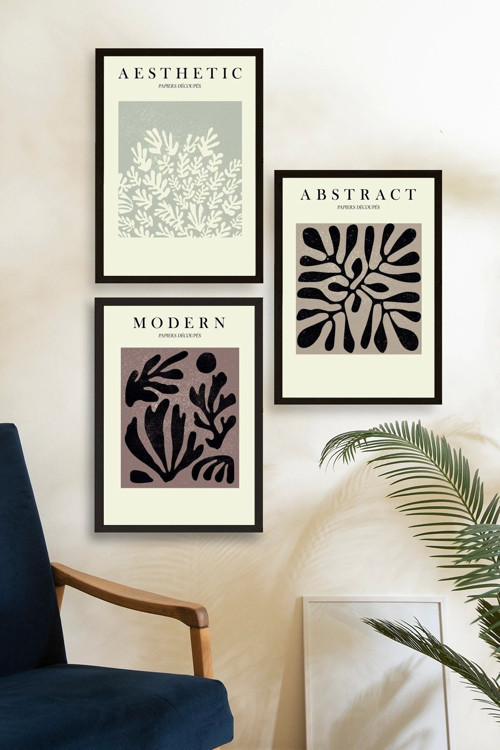 Büro Ev Ofis Dekoru için 30x40CM 3PARÇA Ahşap Çerçeveli Modern Tema Tablo No53