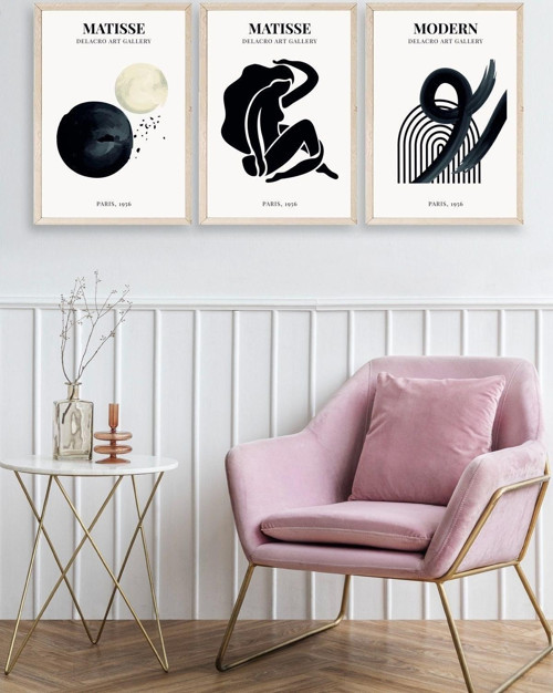 Büro Ev Ofis Dekoru için 30x40CM 3PARÇA Ahşap Çerçeveli HMatisse Tablo No78