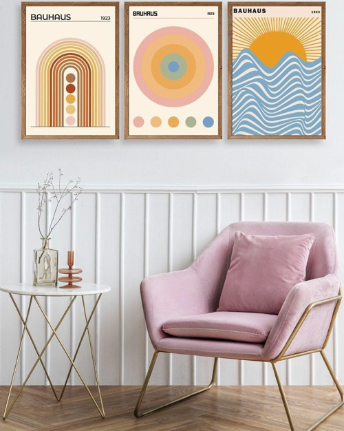 Büro Ev Ofis Dekoru için 23x30CM 3PARÇA Ahşap Çerçeveli BRetro Tema Tablo No4