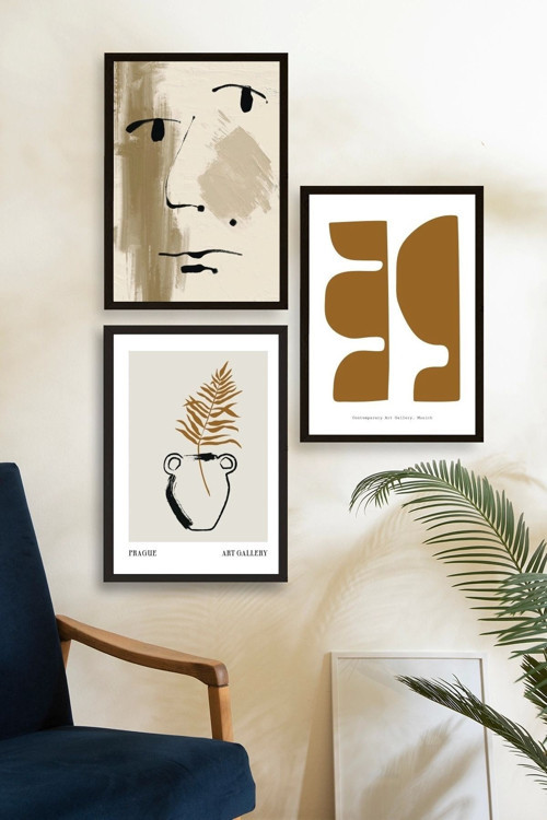 Büro Ev Ofis Dekoru için 50x70CM 3PARÇA Ahşap Çerçeveli Modern Tema Tablo No111