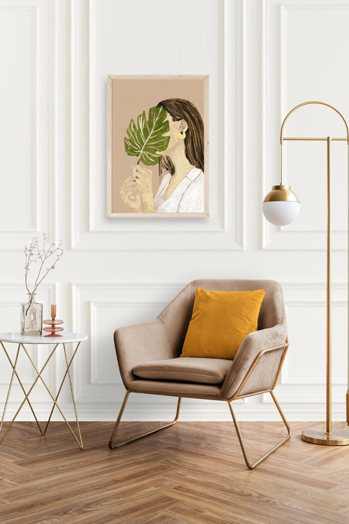 Büro Ev Ofis Dekoru için 30x42CM Tekli Ahşap Çerçeveli Kadın Tema Tablo No31