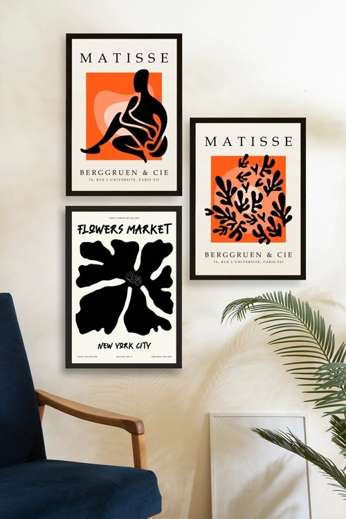 Büro Ev Ofis Dekoru için 40x60CM 3PARÇA Ahşap Çerçeveli HMatisse Tablo No119