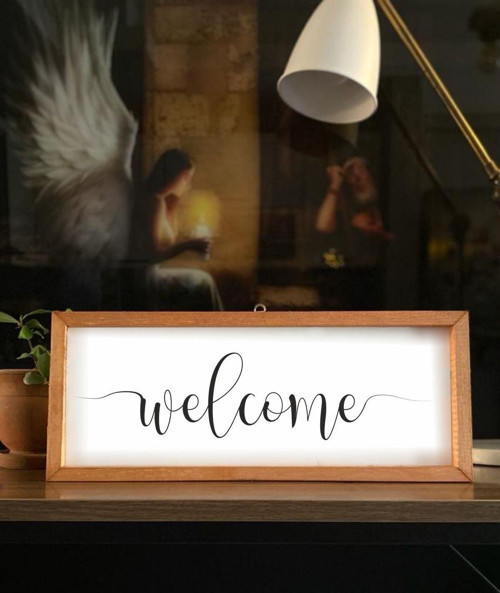 Büro Ev Ofis Dekoru için 42x42CM Tekli Ahşap Çerçeveli Welcome Tema Tablo