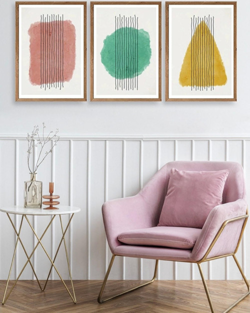 Büro Ev Ofis Dekoru için 23x30CM 3PARÇA Ahşap Çerçeveli Geometrik Tema Tablo No3