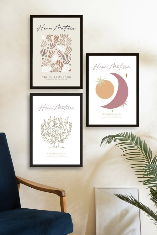 Büro Ev Ofis Dekoru için 30x40CM 3PARÇA Ahşap Çerçeveli HMatisse Tablo No85