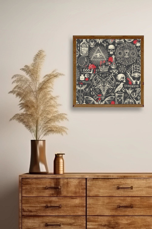 Büro Ev Ofis Dekoru için 23x23CM Tekli Ahşap Çerçeveli 666 Temalı Tablo No1