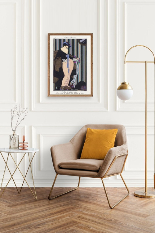 Büro Ev Ofis Dekoru için 30x42CM Tekli Ahşap Çerçeveli Costume Parisiens Tablo No6