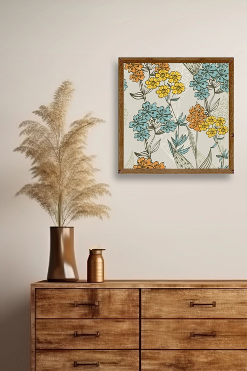 Büro Ev Ofis Dekoru için 23x23CM Tekli Ahşap Çerçeveli Çiçek Tema Tablo No202