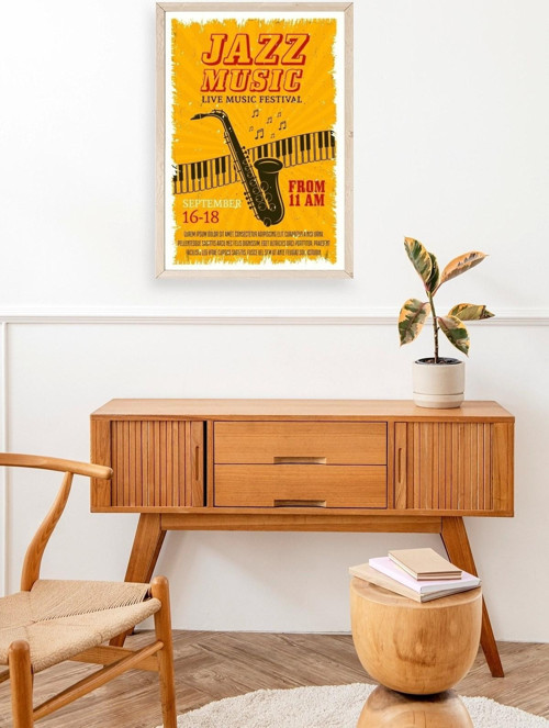 Büro Ev Ofis Dekoru için 17x23CM Tekli Ahşap Çerçeveli Jazz Tema Tablo No3