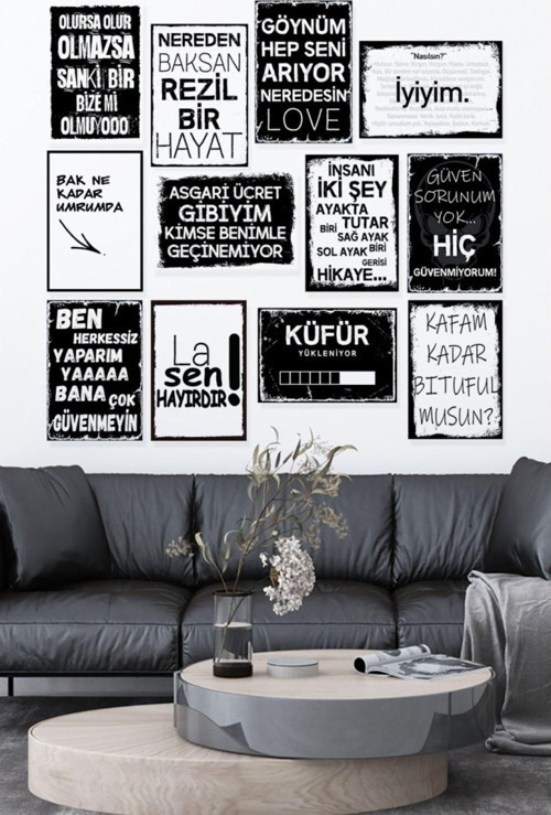 Büro Ev Ofis Dekoru için 30x40CM 12PARÇA Ahşap Çerçeveli Sözler Tema Pano Duvar Dekoru Seti No2