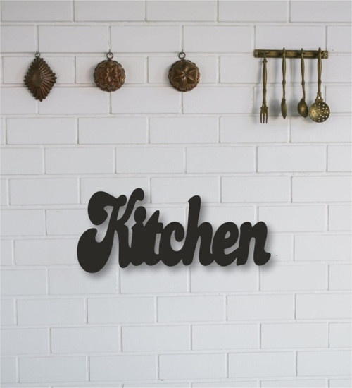 Büro Ev Ofis Dekoru için 25x25CM Tekli Ahşap Kitchen Yazılı Pano Levha