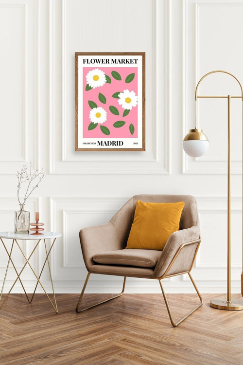 Büro Ev Ofis Dekoru için 50x70CM Tekli Ahşap Çerçeveli Çiçek Tema Tablo No651