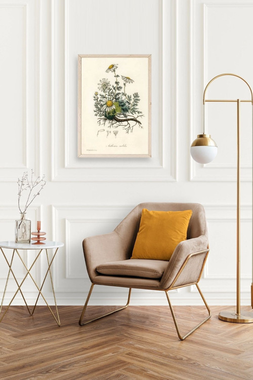 Büro Ev Ofis Dekoru için 17x23CM Tekli Ahşap Çerçeveli Papatya Tema Tablo No2