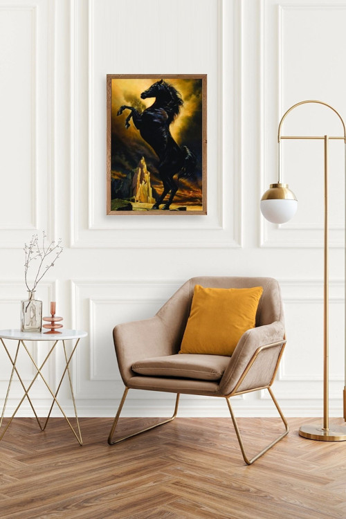 Büro Ev Ofis Dekoru için 23x30CM Tekli Ahşap Çerçeveli At Temalı Tablo No3