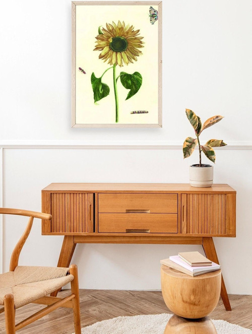 Büro Ev Ofis Dekoru için 17x23CM Tekli Ahşap Çerçeveli Ayçiçeği Tema Tablo No1