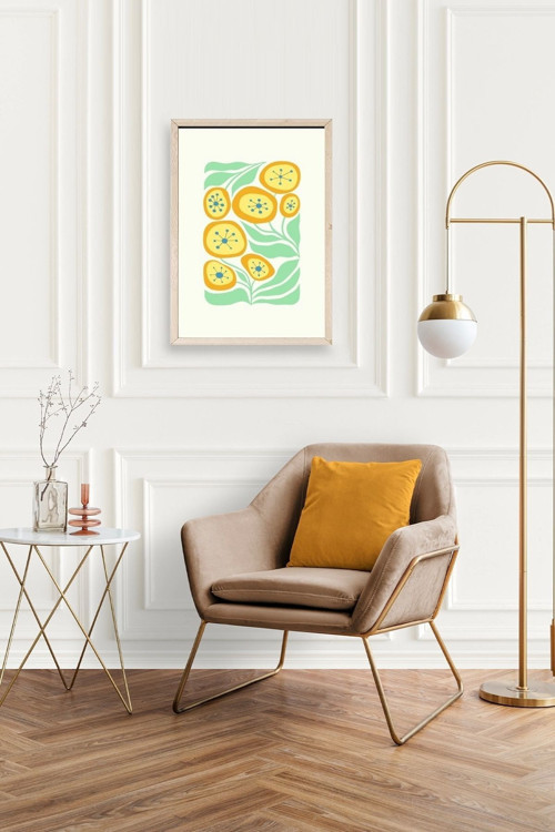 Büro Ev Ofis Dekoru için 17x23CM Tekli Ahşap Çerçeveli Çiçek Tema Tablo No100