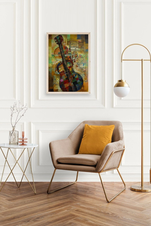Büro Ev Ofis Dekoru için 30x42CM Tekli Ahşap Çerçeveli Keman Tema Tablo No15