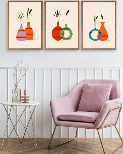 Büro Ev Ofis Dekoru için 50x70CM 3PARÇA Ahşap Çerçeveli Çiçek Tema Tablo No29