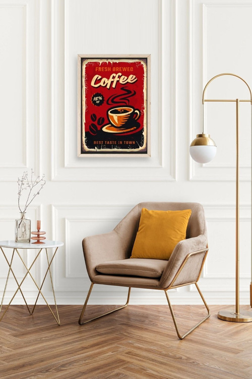 Büro Ev Ofis Dekoru için 23x30CM Tekli Ahşap Çerçeveli Coffe Tema Tablo No17