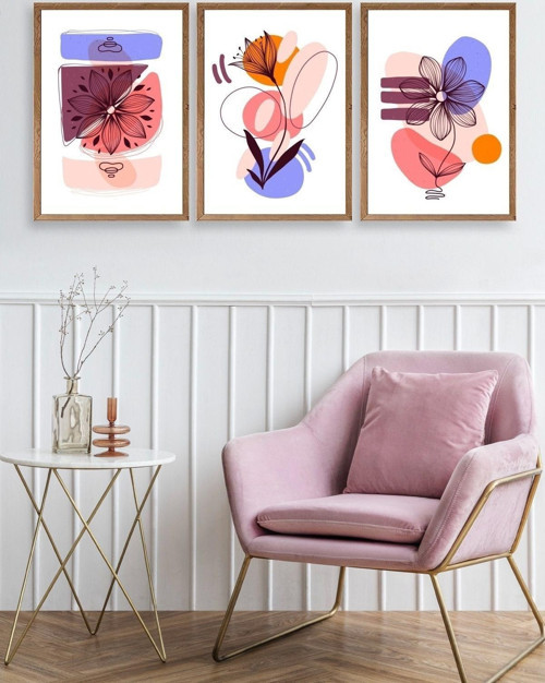 Büro Ev Ofis Dekoru için 17x23CM 3PARÇA Ahşap Çerçeveli Çiçek Tema Tablo No5