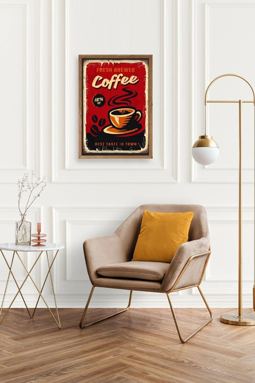 Büro Ev Ofis Dekoru için 30x42CM Tekli Ahşap Çerçeveli Coffe Tema Tablo No29