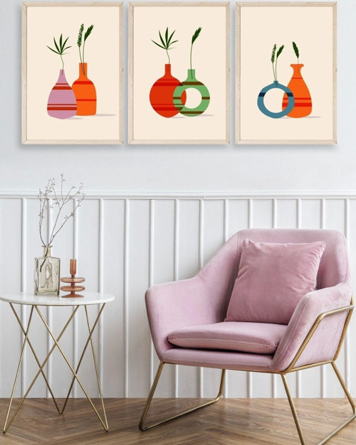 Büro Ev Ofis Dekoru için 30x42CM 3PARÇA Ahşap Çerçeveli Çiçek Tema Tablo No23