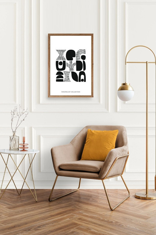Büro Ev Ofis Dekoru için 50x70CM Tekli Ahşap Çerçeveli Soyut Stil Tablo No254