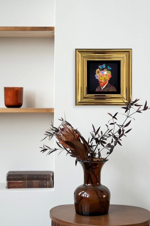 Büro Ev Ofis Dekoru için 20x20CM Tekli Çerçeveli VGogh Taş Duvar Süsü No74