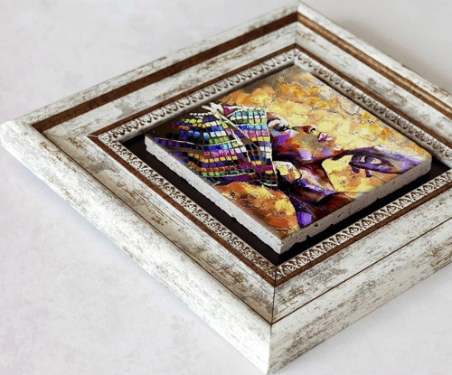 Büro Ev Ofis Dekoru için 20x20CM Tekli Çerçeveli Afrikalı Kadın Tema Taş Duvar Süsü No6