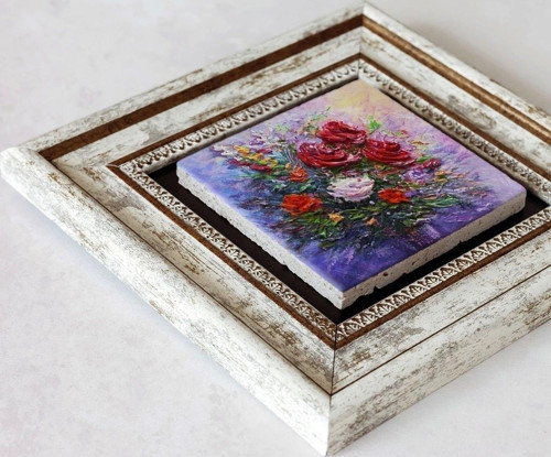 Büro Ev Ofis Dekoru için 20x20CM Tekli Çerçeveli Çiçek Taş Duvar Süsü No6