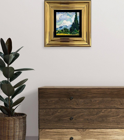 Büro Ev Ofis Dekoru için 20x20CM Tekli Çerçeveli VGogh Taş Duvar Süsü No69