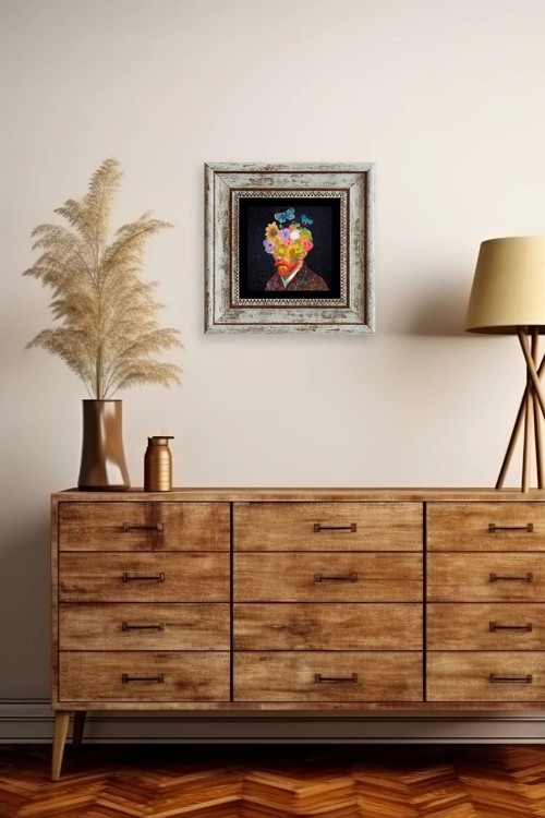 Büro Ev Ofis Dekoru için 20x20CM Tekli Çerçeveli VGogh Taş Duvar Süsü No103