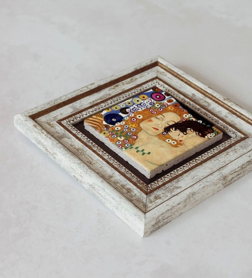 Büro Ev Ofis Dekoru için 20x20CM Tekli Çerçeveli GKlimpt Motif Taş Duvar Süsü No23