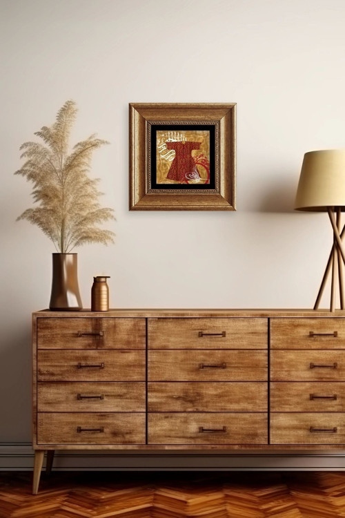 Büro Ev Ofis Dekoru için 20x20CM Tekli Çerçeveli Kaftan Tuğra Tema Taş Duvar Süsü No3