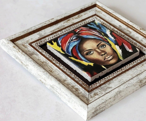 Büro Ev Ofis Dekoru için 20x20CM Tekli Çerçeveli Afrikalı Kadın Tema Taş Duvar Süsü No1