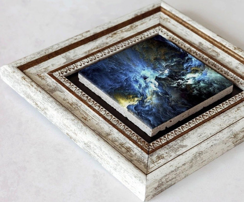 Büro Ev Ofis Dekoru için 20x20CM Tekli Çerçeveli Tasarım Taş Duvar Süsü No24