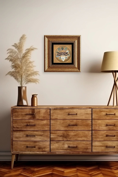 Büro Ev Ofis Dekoru için 20x20CM Tekli Çerçeveli Zülfikar Kılıcı Taş Duvar Süsü No4
