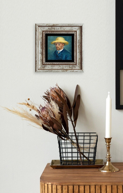 Büro Ev Ofis Dekoru için 20x20CM Tekli Çerçeveli VGogh Taş Duvar Süsü No222