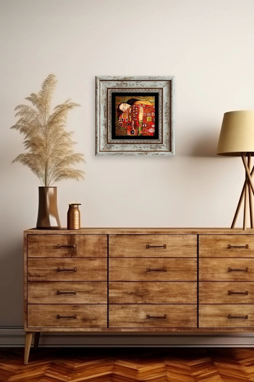 Büro Ev Ofis Dekoru için 20x20CM Tekli Çerçeveli GKlimpt Motif Taş Duvar Süsü No16
