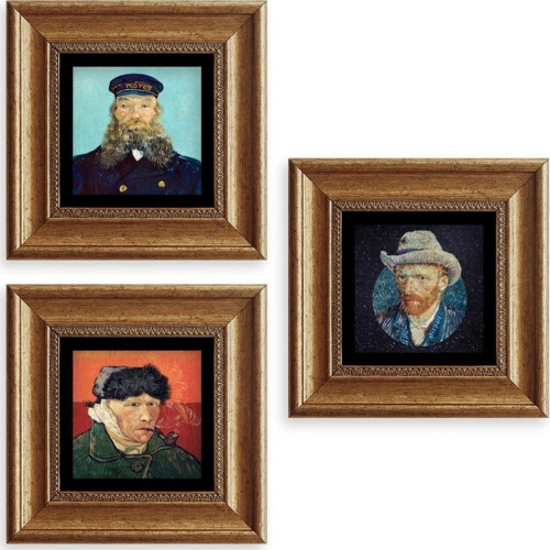 Büro Ev Ofis Dekoru için 20x20CM 3PARÇA Çerçeveli VGogh Taş Duvar Süsü No31