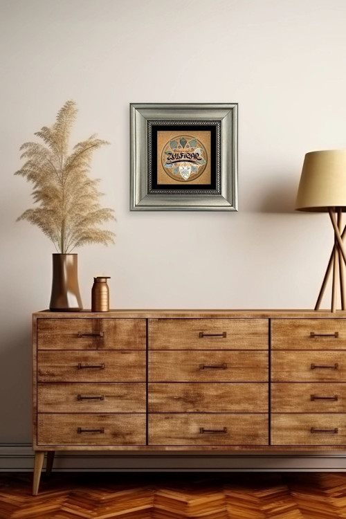 Büro Ev Ofis Dekoru için 20x20CM Tekli Çerçeveli Zülfikar Kılıcı Taş Duvar Süsü No3