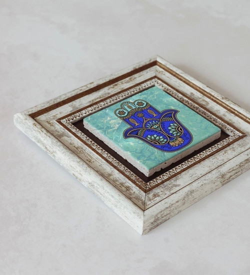 Büro Ev Ofis Dekoru için 20x20CM Tekli Çerçeveli Fatıma Ana Eli Taş Duvar Süsü No22