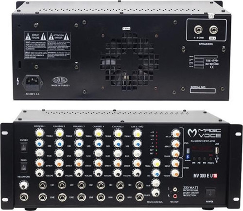 Magicvoice Mv-300Ef-Tr 300 Watt 6 Mikrofon Girişli Usb-Bluetooth Destekli Trafolu Mixer Anfi
