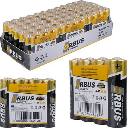 Orbus Klrorb-Lr06-4B 1.5V Aa 60 Adet 4'Lü Paket Alkalin Kalem Pil