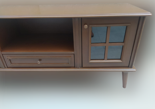 Tv Sehpa ST 17452 Pencere Model Kayın Torna Retro Ayak Parlak Ceviz Renk El Yapım