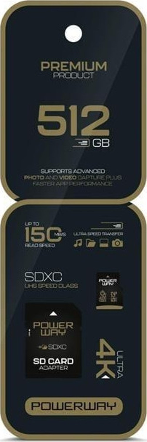 Powerway Premium 512 Gb 150Mb/S Ultra Hızlı 4K Destekli Sdxc Hafıza Kartı