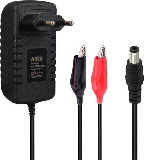 Weko 8.4 Volt - 1 Amper 5.5X2.5 Uçlu + Krokodil Aparatlı Yerli Üretim Akü Şarj Cihazı